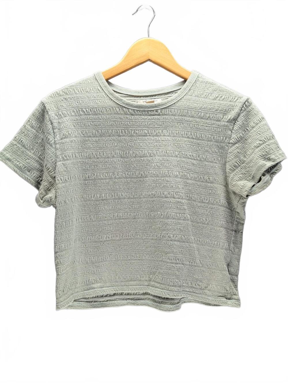 American Eagle Light Green Textured Crop Top T-Shirt, Size M